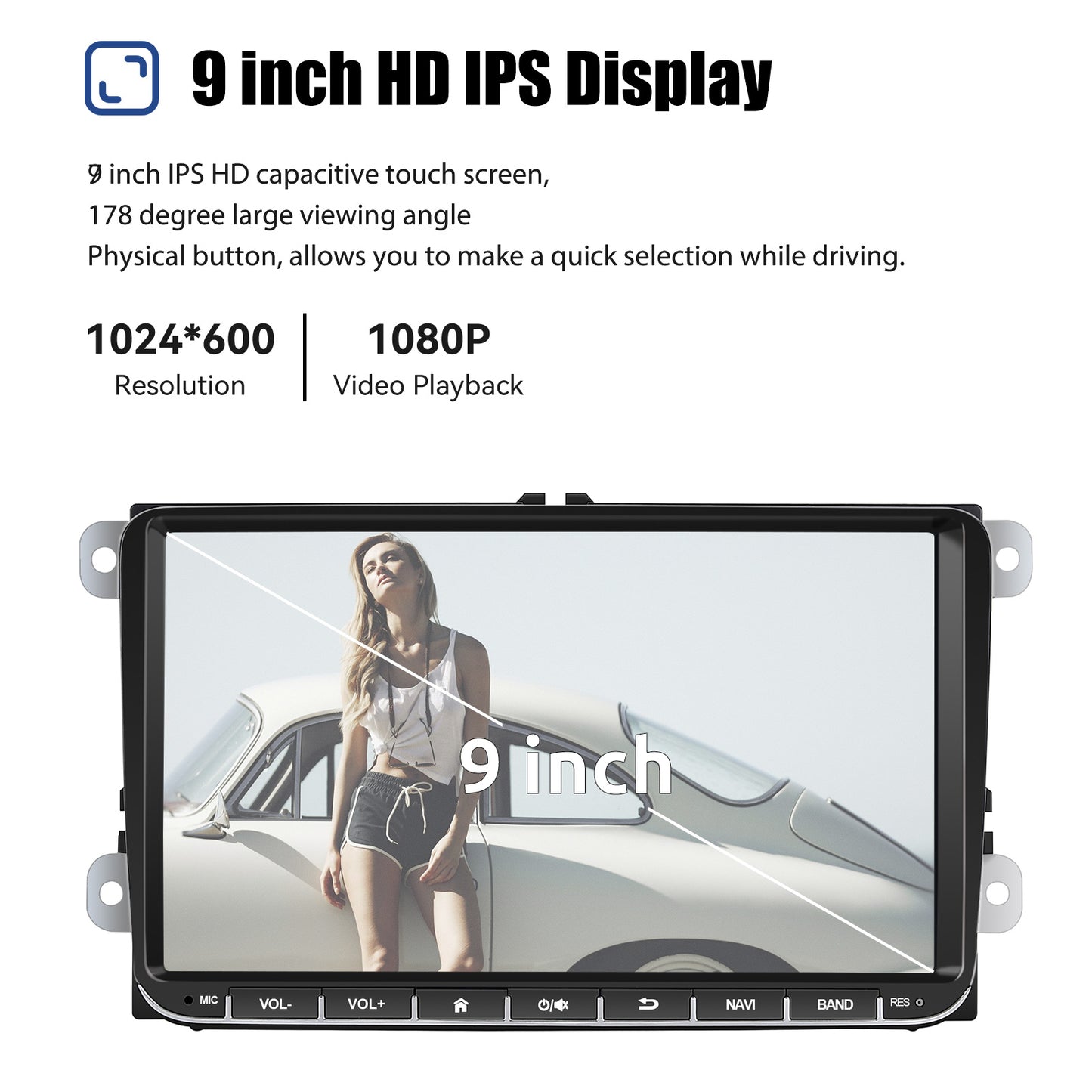 9" Android 14 4G+64G Wireless CarPlay Car Stereo GPS NAVI WIFI RDS FM BT EQ Passend für VW Golf 5/6, Passat, Polo, Touran, Tiguan, Caddy, EOS