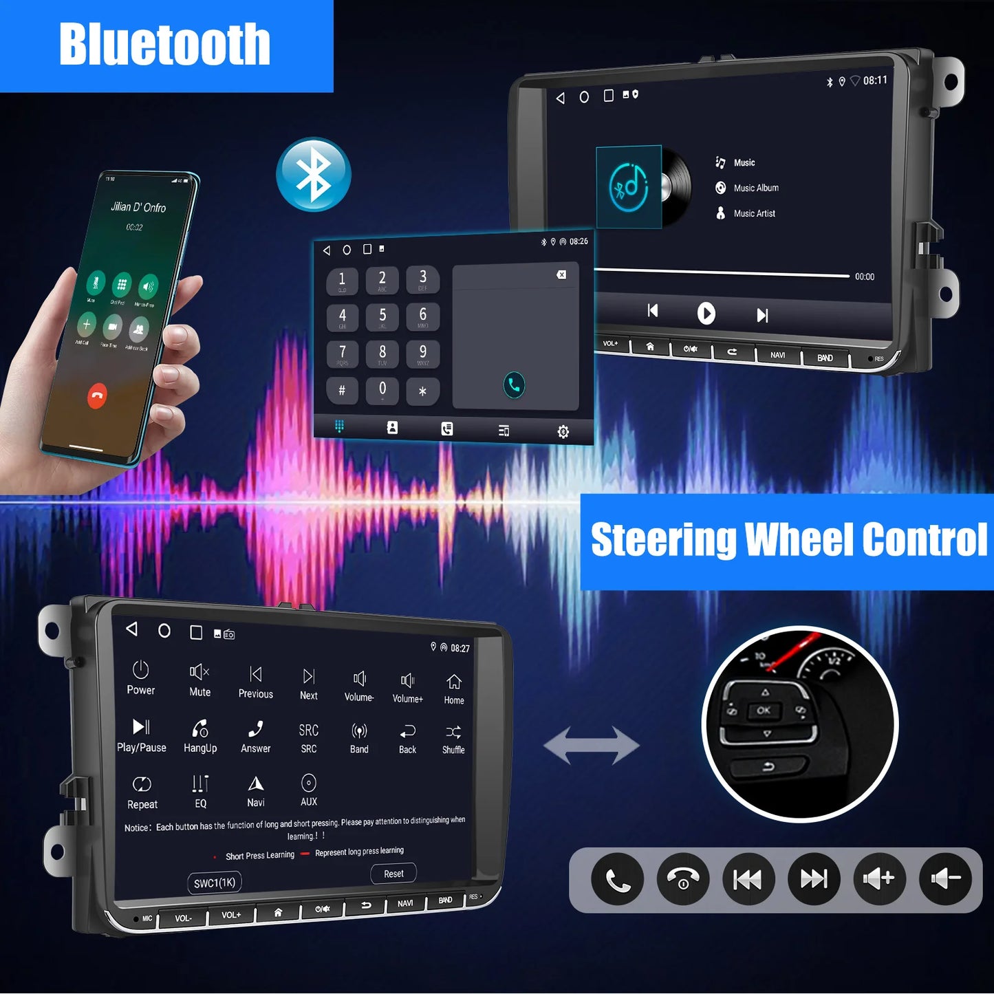 9" Android 14 4G+64G Wireless CarPlay Car Stereo GPS NAVI WIFI RDS FM BT EQ Passend für VW Golf 5/6, Passat, Polo, Touran, Tiguan, Caddy, EOS