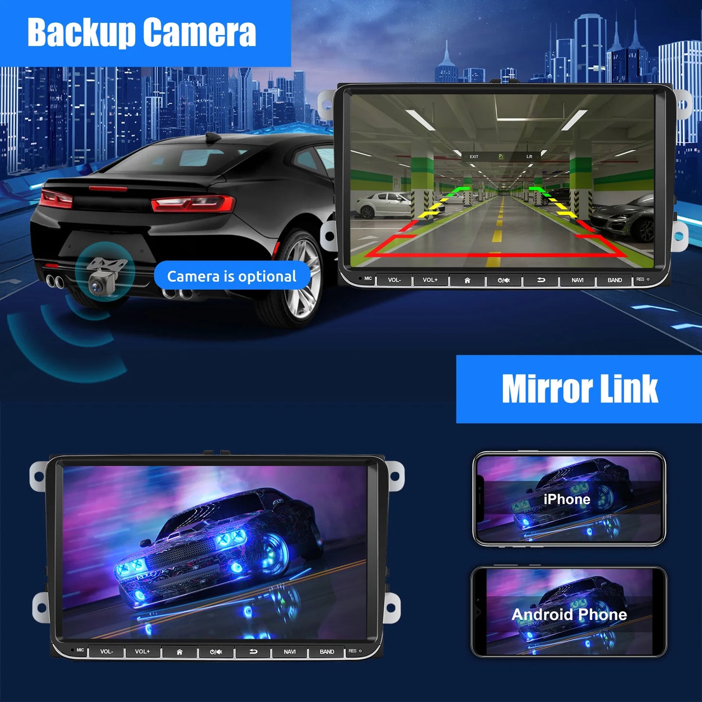 9" Android 14 4G+64G Wireless CarPlay Car Stereo GPS NAVI WIFI RDS FM BT EQ Passend für VW Golf 5/6, Passat, Polo, Touran, Tiguan, Caddy, EOS