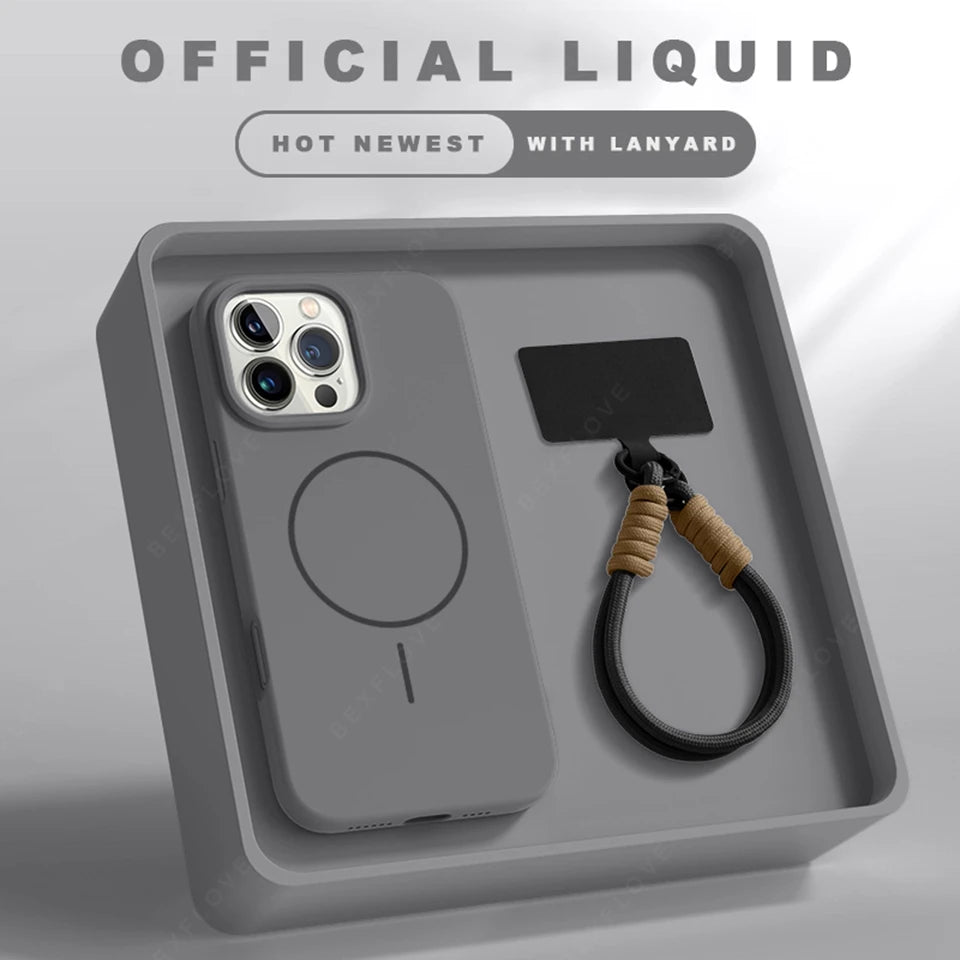 Magnetische Silikonhülle mit MagSafe für iPhone 11–16 Pro Max | Offizielle Schutzhülle mit Lanyard & Soft Cover