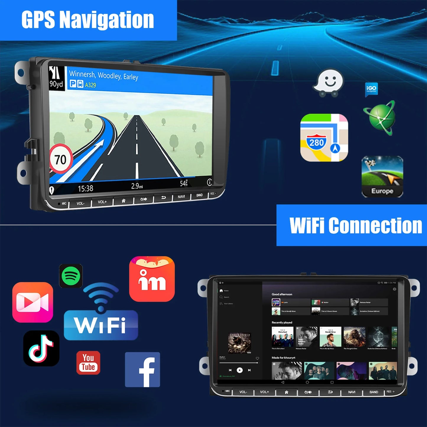 9" Android 14 4G+64G Wireless CarPlay Car Stereo GPS NAVI WIFI RDS FM BT EQ Passend für VW Golf 5/6, Passat, Polo, Touran, Tiguan, Caddy, EOS