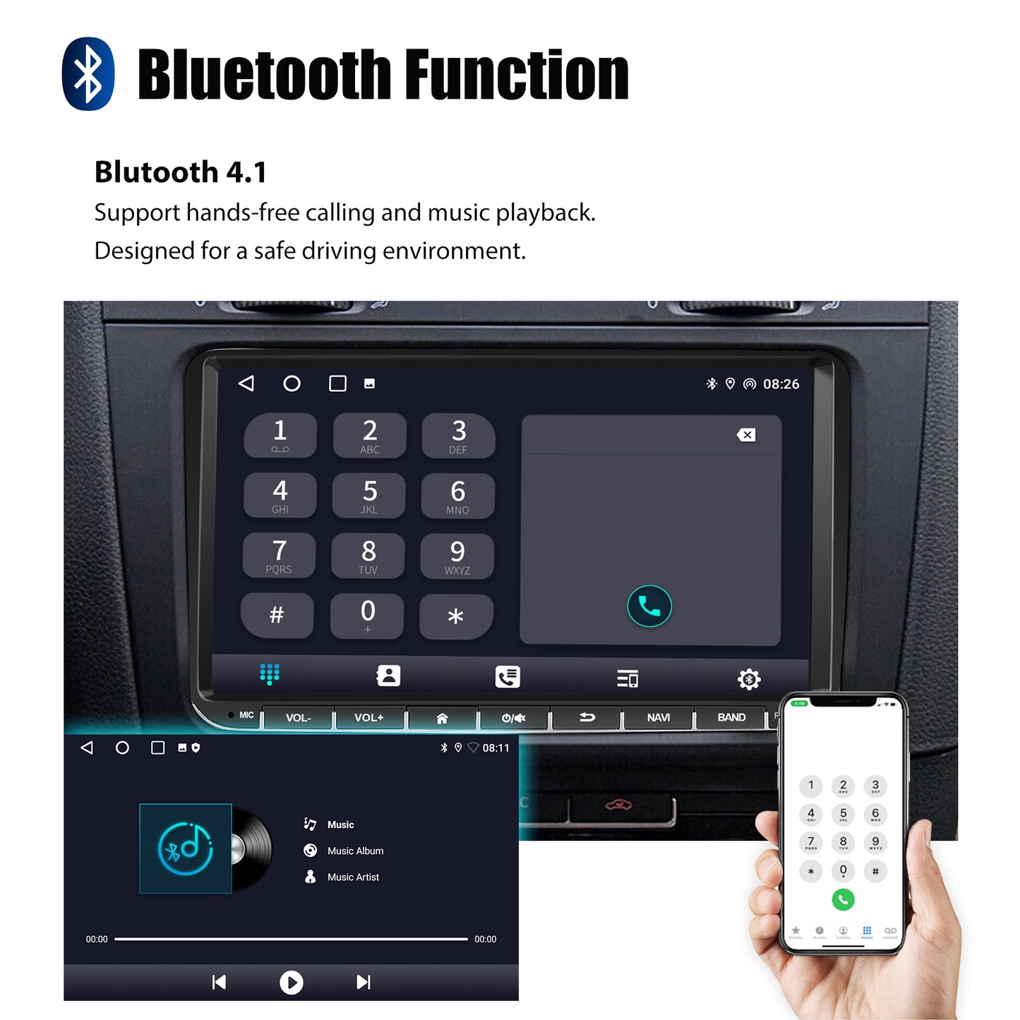 9" Android 14 4G+64G Wireless CarPlay Car Stereo GPS NAVI WIFI RDS FM BT EQ Passend für VW Golf 5/6, Passat, Polo, Touran, Tiguan, Caddy, EOS