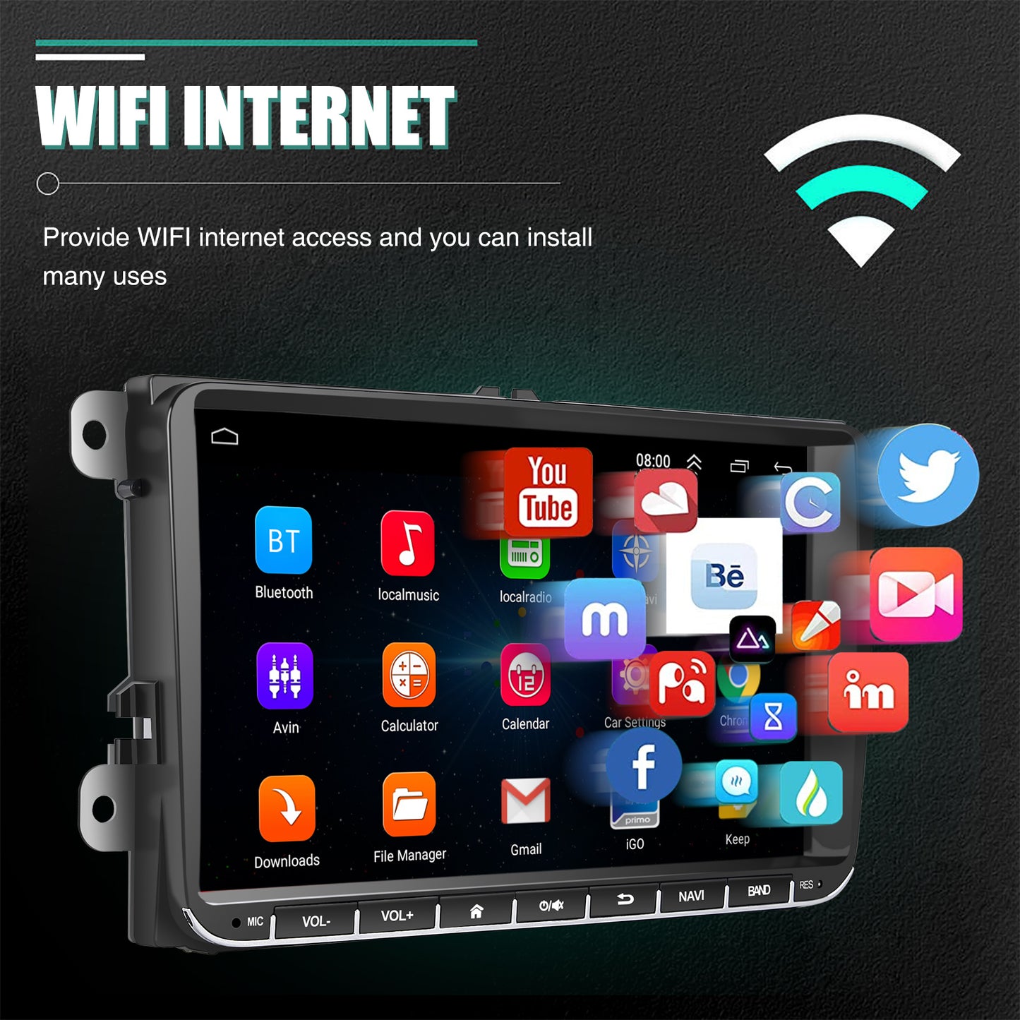 9" Android 14 4G+64G Wireless CarPlay Car Stereo GPS NAVI WIFI RDS FM BT EQ Passend für VW Golf 5/6, Passat, Polo, Touran, Tiguan, Caddy, EOS