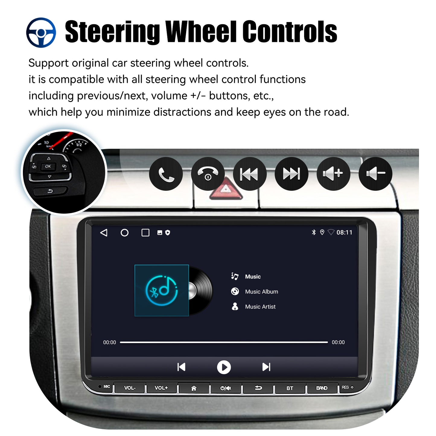 9" Android 14 4G+64G Wireless CarPlay Car Stereo GPS NAVI WIFI RDS FM BT EQ Passend für VW Golf 5/6, Passat, Polo, Touran, Tiguan, Caddy, EOS