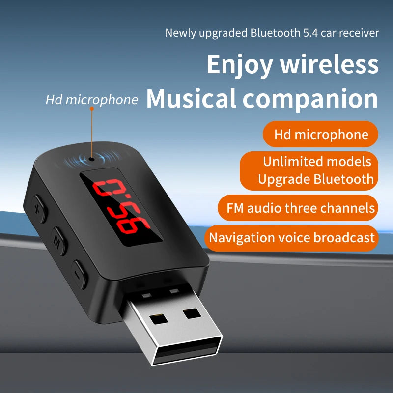 Bluetooth 5.4 Auto-Transmitter Empfänger Freisprecheinrichtung Mini USB Stromversorgung Drahtloser Audioadapter für FM-Radio