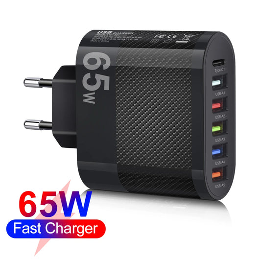 WALKESEN 65W USB Ladegerät mit 6 Anschlüssen – Schnellladegerät für Smartphones & mehr