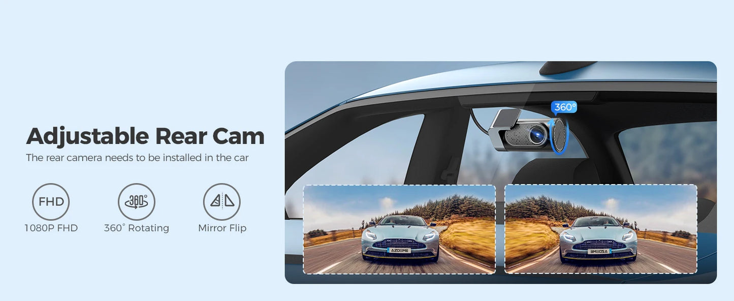AZDOME 4K Dashcam 3-Kanal Autokamera mit GPS, WiFi, Nachtsicht & 64GB – Ultra-HD Autorekorder für Innenraum & Rückkamera