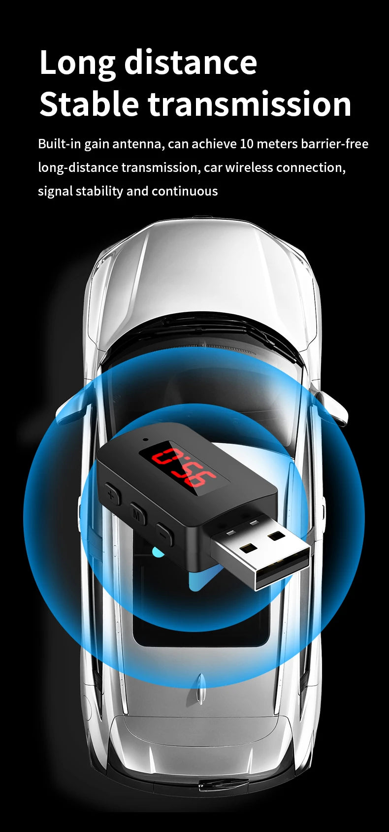 Bluetooth 5.4 Auto-Transmitter Empfänger Freisprecheinrichtung Mini USB Stromversorgung Drahtloser Audioadapter für FM-Radio