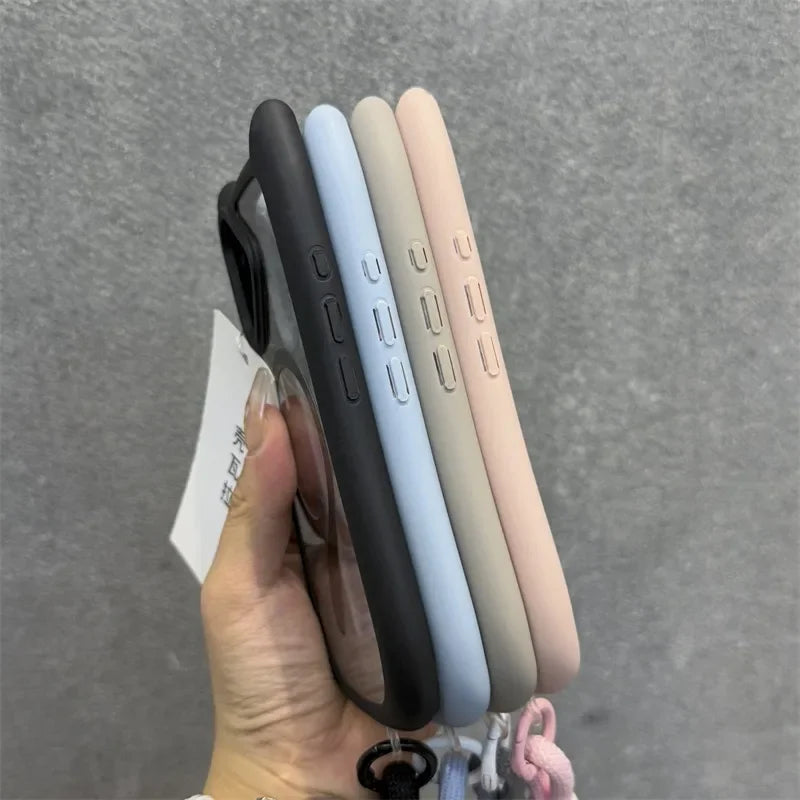 3D Niedliche Katzenohren MagSafe Hülle für iPhone 11, 12, 13, 14, 15, 16 Pro, Pro Max & Plus – Transparente PC Armor Schutzhülle mit Handgelenkband-Kette
