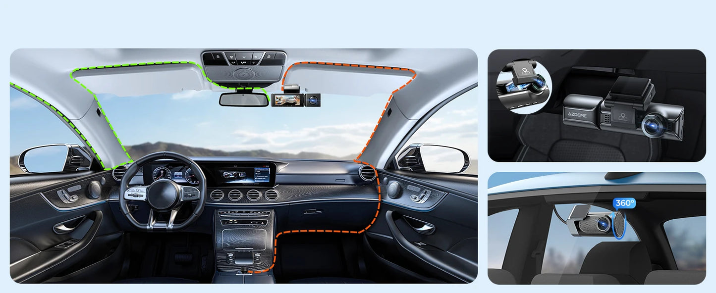 AZDOME 4K Dashcam 3-Kanal Autokamera mit GPS, WiFi, Nachtsicht & 64GB – Ultra-HD Autorekorder für Innenraum & Rückkamera
