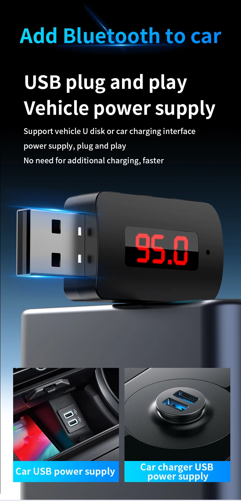 Bluetooth 5.4 Auto-Transmitter Empfänger Freisprecheinrichtung Mini USB Stromversorgung Drahtloser Audioadapter für FM-Radio