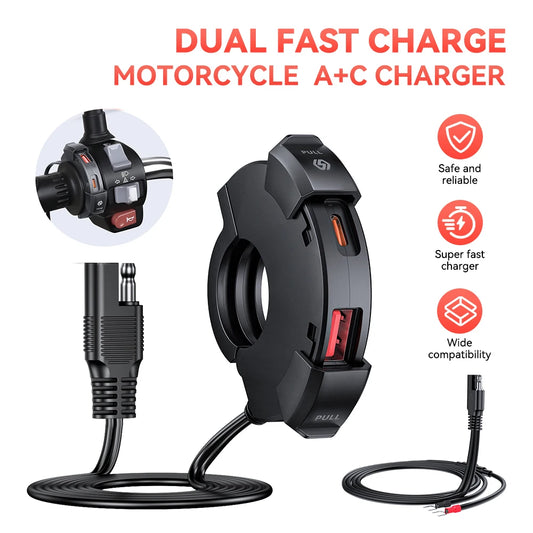 Motorrad USB Ladegerät mit USB-C Anschluss – Wasserdichte Schnellladesteckdose für Handy & GPS