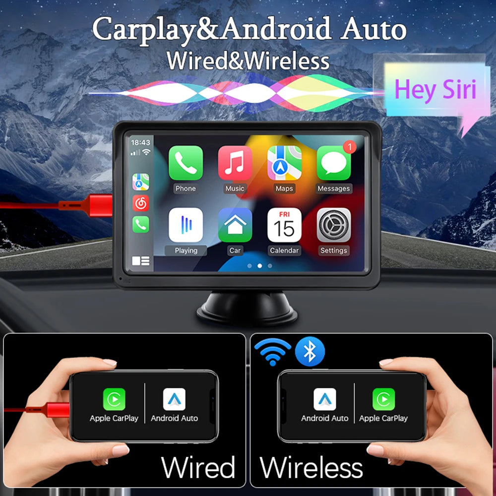 HIPPBQCC 7-Zoll Auto Radio mit Wireless CarPlay &amp; Android Auto – Modell B600W