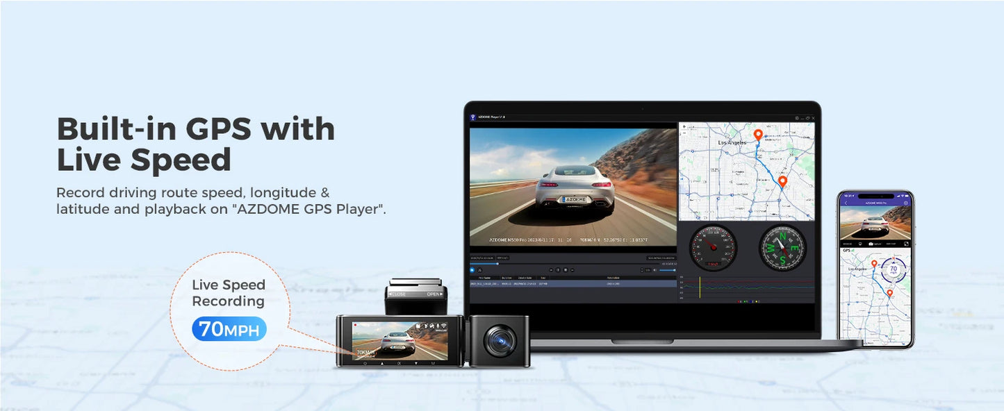 AZDOME 4K Dashcam 3-Kanal Autokamera mit GPS, WiFi, Nachtsicht & 64GB – Ultra-HD Autorekorder für Innenraum & Rückkamera