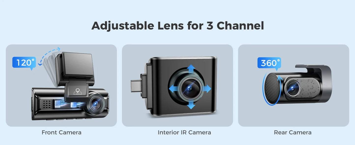 AZDOME 4K Dashcam 3-Kanal Autokamera mit GPS, WiFi, Nachtsicht & 64GB – Ultra-HD Autorekorder für Innenraum & Rückkamera