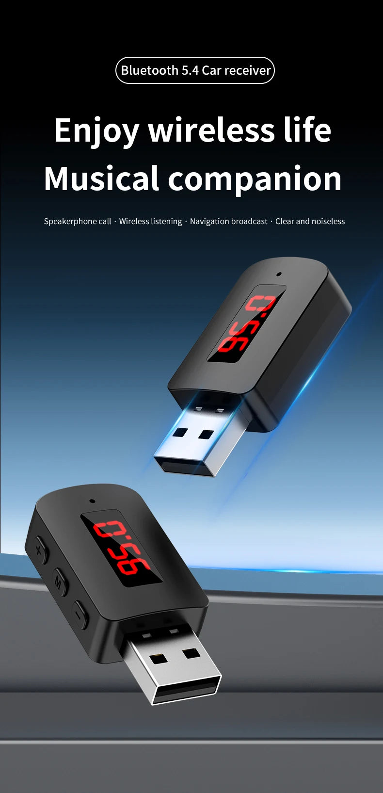 Bluetooth 5.4 Auto-Transmitter Empfänger Freisprecheinrichtung Mini USB Stromversorgung Drahtloser Audioadapter für FM-Radio