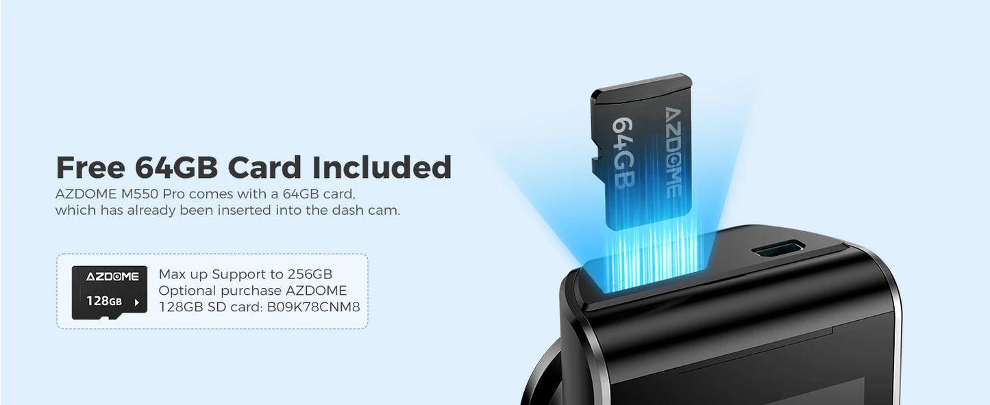 AZDOME 4K Dashcam 3-Kanal Autokamera mit GPS, WiFi, Nachtsicht & 64GB – Ultra-HD Autorekorder für Innenraum & Rückkamera
