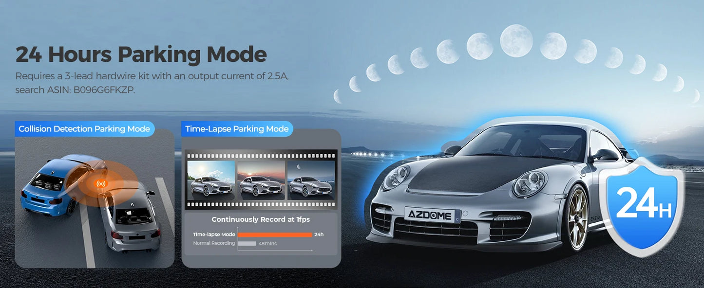 AZDOME 4K Dashcam 3-Kanal Autokamera mit GPS, WiFi, Nachtsicht & 64GB – Ultra-HD Autorekorder für Innenraum & Rückkamera