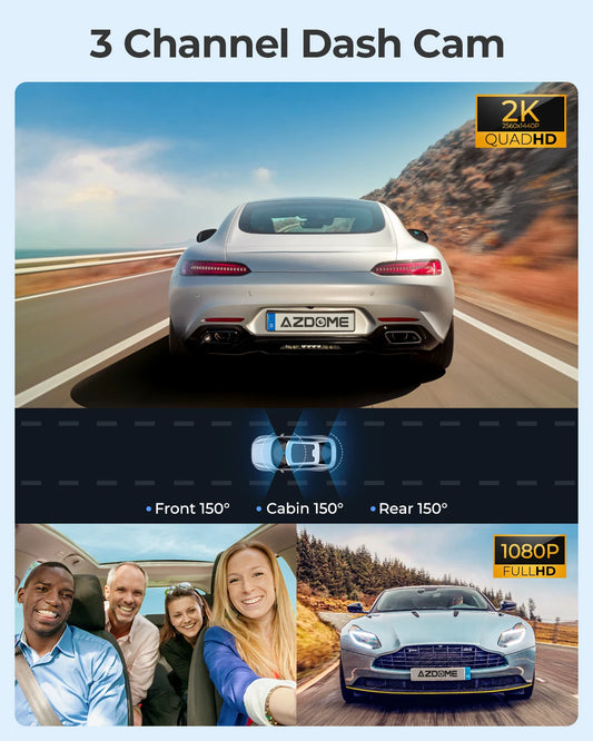 AZDOME 4K Dashcam 3-Kanal Autokamera mit GPS, WiFi, Nachtsicht & 64GB – Ultra-HD Autorekorder für Innenraum & Rückkamera