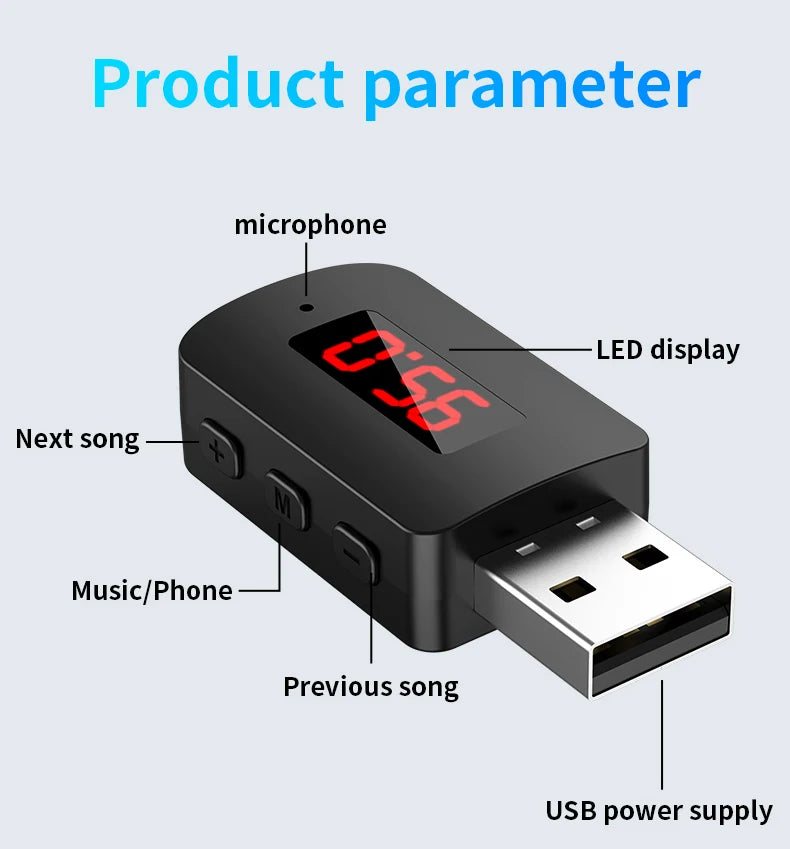 Bluetooth 5.4 Auto-Transmitter Empfänger Freisprecheinrichtung Mini USB Stromversorgung Drahtloser Audioadapter für FM-Radio